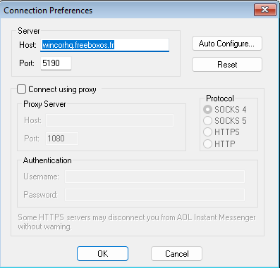 AIM connection menu