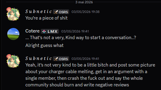 Subnetic Crashing out over a review on an unofficial review database